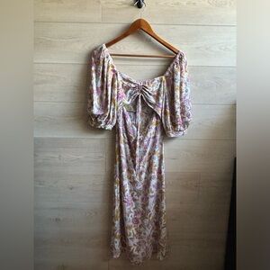 Topshop Floral print puff-sleeve midi dress, Size 2